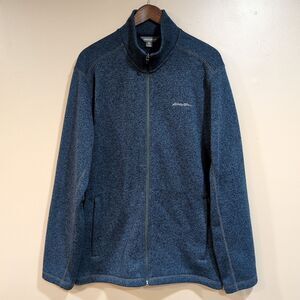 Eddie Bauer Full Zip Fleece Jacket Navy Blue Mock Neck Sweatshirt Pocket Mens XL